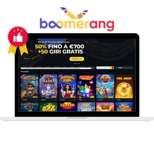 Bonus senza deposito del casino Boomerang al 6° posto nel rating