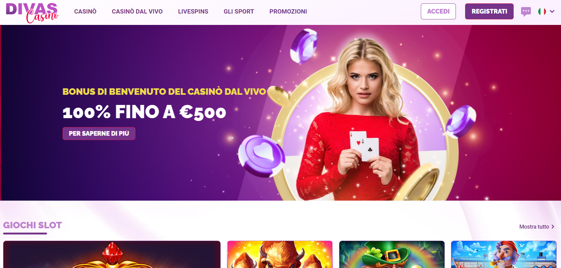 Divas Casino Home Page