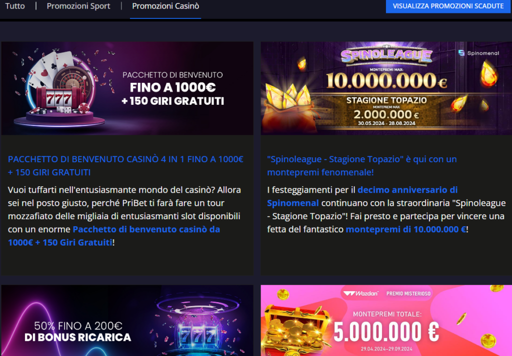 Pribet Casino Bonus e Promozioni